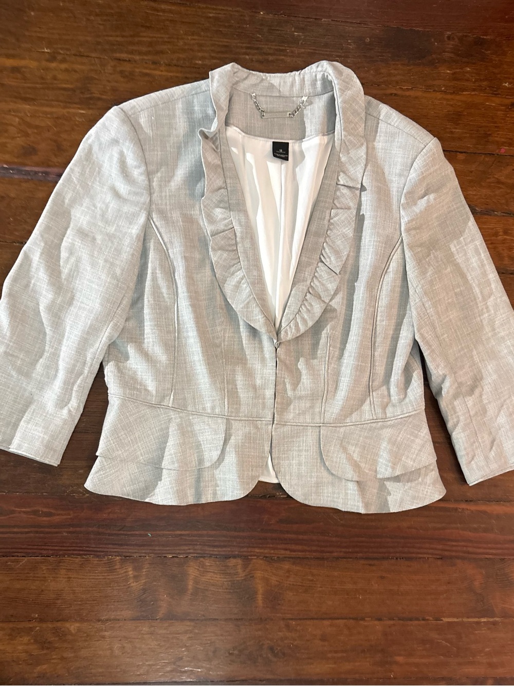 White House black market gray ruffle blazer coat jacket size 12